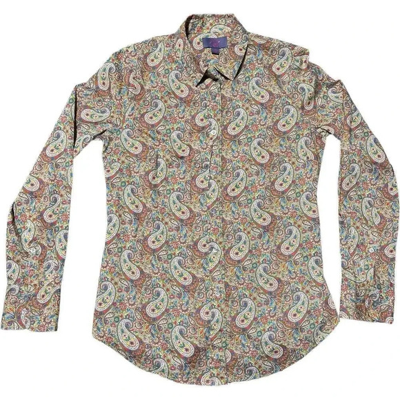 J. Crew Tops - J. Crew Blouse Size 0 Womens Green paisley Slim Perfect Shirt Liberty Button Up